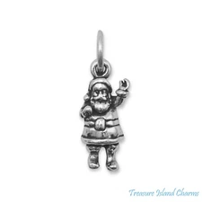 Small Santa Claus Waving Christmas 3D 925 Sterling Silver Charm MADE IN USA