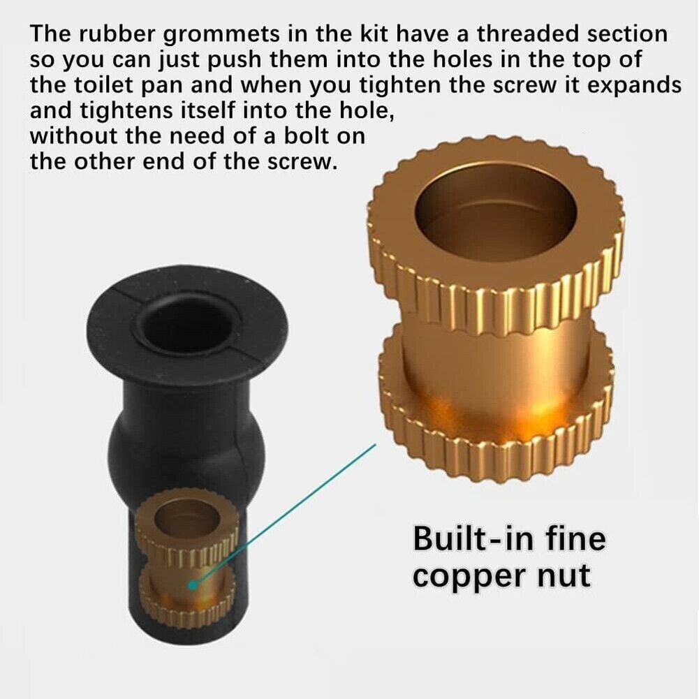 4 Pack Toilet Seat Hinges Blind Hole Fixings Expanding Nuts Top Rubber