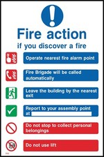 Fire Action Fire Brigade will be called automatically Sign - All Sizes (FA1)