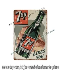 1940s 7up soda pop soft drink metal tin sign plaque inspirational wall art