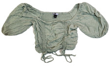 Vylette Cropped Green Blouse Top, Medium, Cotton-Core Style
