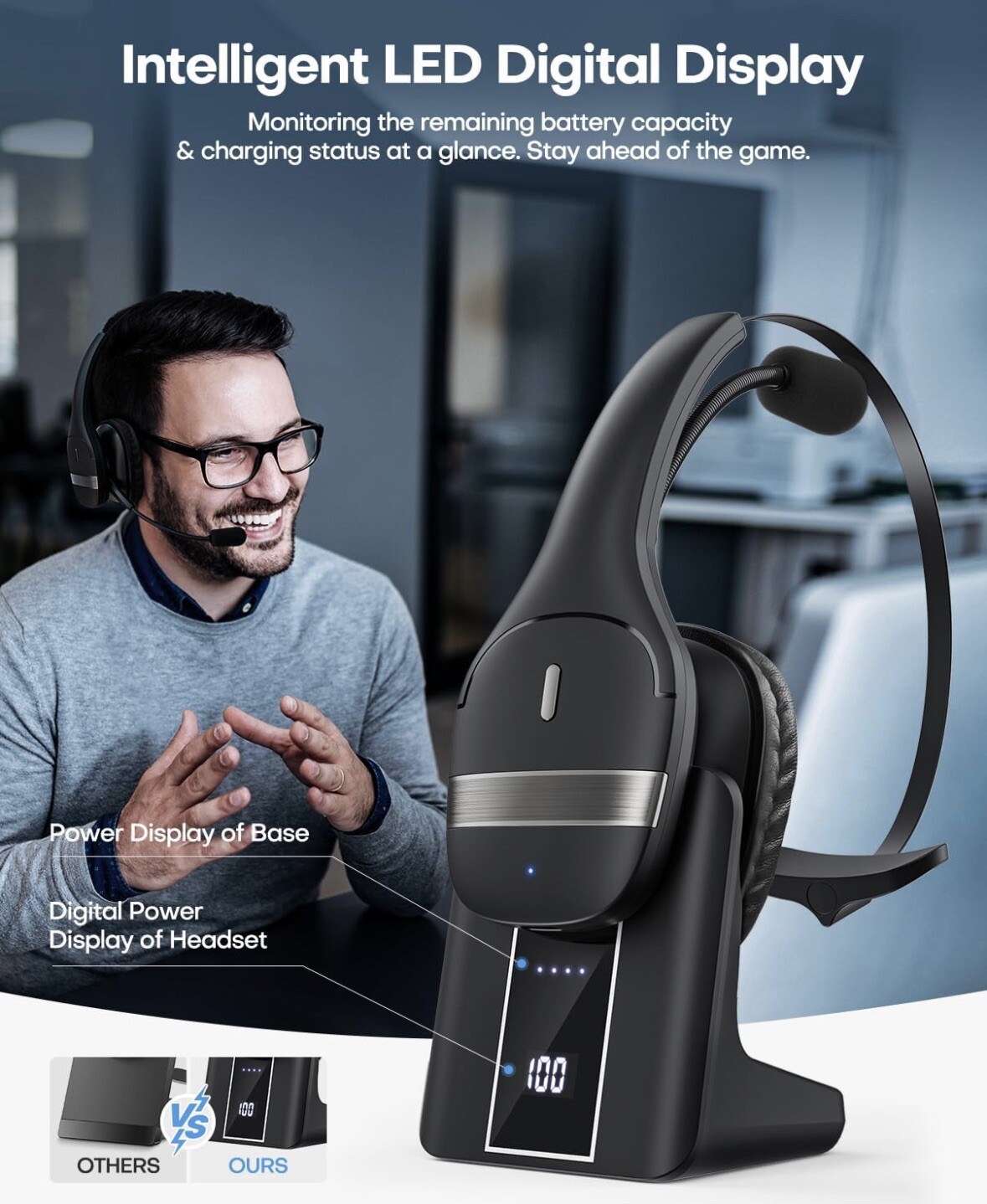 Bluetooth Headset, Wireless Headset with Mic, Gixxted V5.3  M99-A