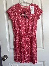 New Calvin Klein Girls Size 12/14 Short Sleeve Dress Elastic Cinched Waist