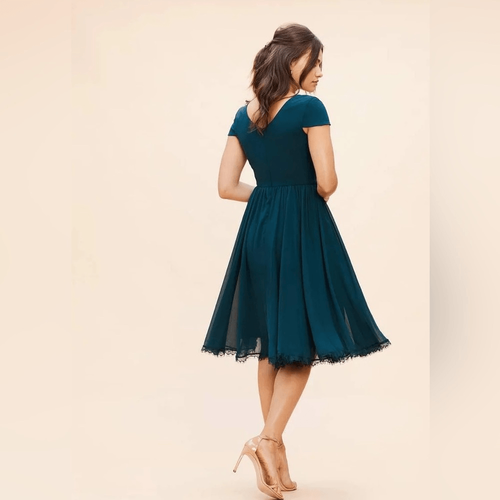 DRESS THE POPULATION Abito Corey, Vestibilità e Svasato, Blu/Verde Pino, Small 4/6, Nuovo con etichette - Foto 16 di 16