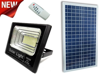 Faro LED SMD 100 W con pannello solare energia crepuscolare con telecomando ip65