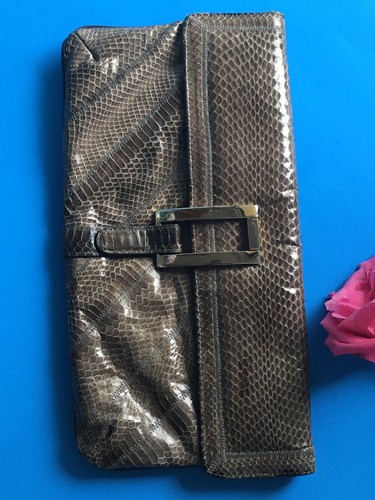 Vintage TAUPE SNAKESKIN Buckle Envelope PURSE Handbag VARON Python 1940s Style - Picture 5 of 11