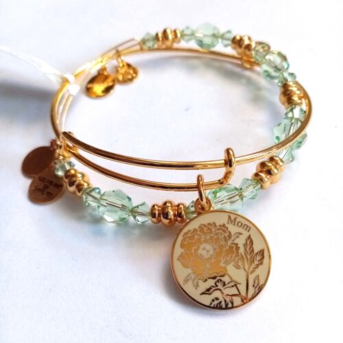 Alex and Ani MOM COLOR INFUSION SET Of 2 Shiny Gold Bangles Swarovski Crystals