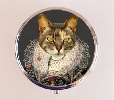 Aristocrat Cat Pill Box Case Pillbox Holder Trinket Stash Tudor Animal Art