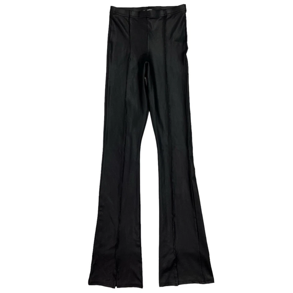 Pantalón acampanado Topshop imitación cuero dobladillo partido talla 0 en negro tiro alto Foto 3 de 4