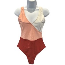 Tri Color One Piece Swimsuit Size Small V Neck Colorblock Sleeveless Stretch