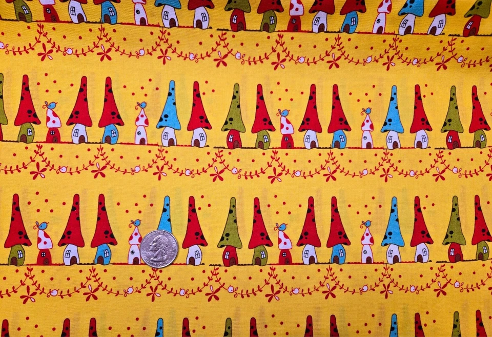 Woodland дома в желтый, WOODLAND от Lecien хлопчатобумажной ткани - на половину ярда - Изображение 4 из 4