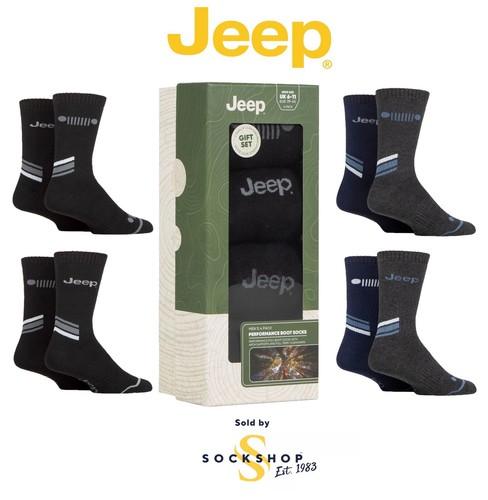 Jeep Gift Box Men's Boot Socks 'Performance' Blue / Black Size 6-11- 4 Pair Pack