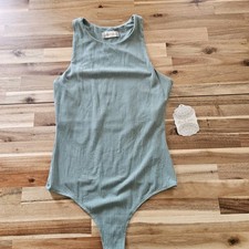 Altar'd State Ribbed Knit Bodysuit Sage Green Sleeveless Fitted Small Top
