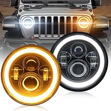 7 Inch Led Headlights Halo Angel Eyes DRL Amber Turn Signal Lights White Amber