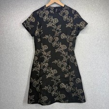 Ann Taylor Womens 4 Black Gold Floral Dress Jacquard Sheath with Pockets NWT