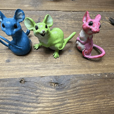 The Lot of 3 Kitty's Critters Cute Teensy Green Mouse Figurine in pink, green, a