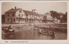 Just Fun Stony Creek CT Canoe Children Wading Coastal Village RPPC Postcard