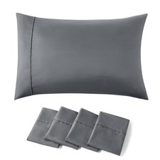 Standard Size Pillow Covers, 4 Pack, Brushed Microfiber, Super Soft, Grey