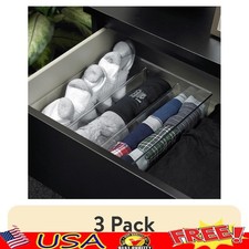 3 Pack Clear Drawer Organizer 3 Compartment Multi Use Storage Bin Space Saver
