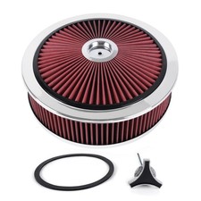 Chrome Lid For Sbc Bbc14 X 4 Round Red Thru High Flow Washable Air Cleaner W