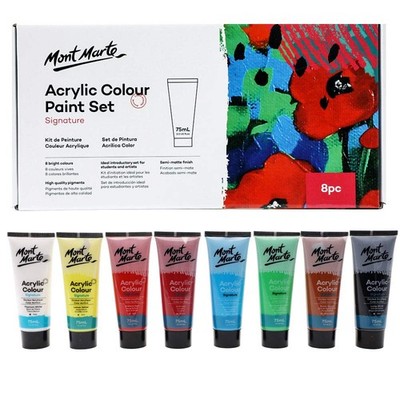 Mont Marte Signature Acrylic Paint Set, 8 x 75ml, Semi-Matte, Multi-Surface