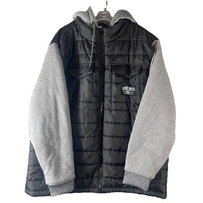 Ecko Unltd Mens Full Zip Hooded Hybrid  Lined Puffer  Jacket Gray Black Size 2XL