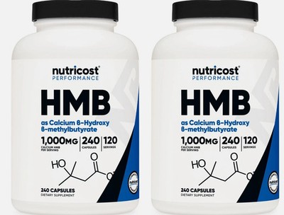 2 PACK - Nutricost HMB (Beta-Hydroxy Beta-Methylbutyric) 1000mg, 240 Caps Each