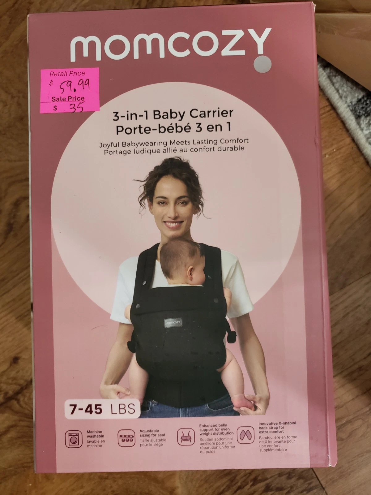 mom cozy 3 in 1 baby carrier, 7-45 lbs, new