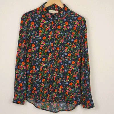Philosophy Floral Button Front Blouse S Navy Botanical Cottagecore Boho Chic