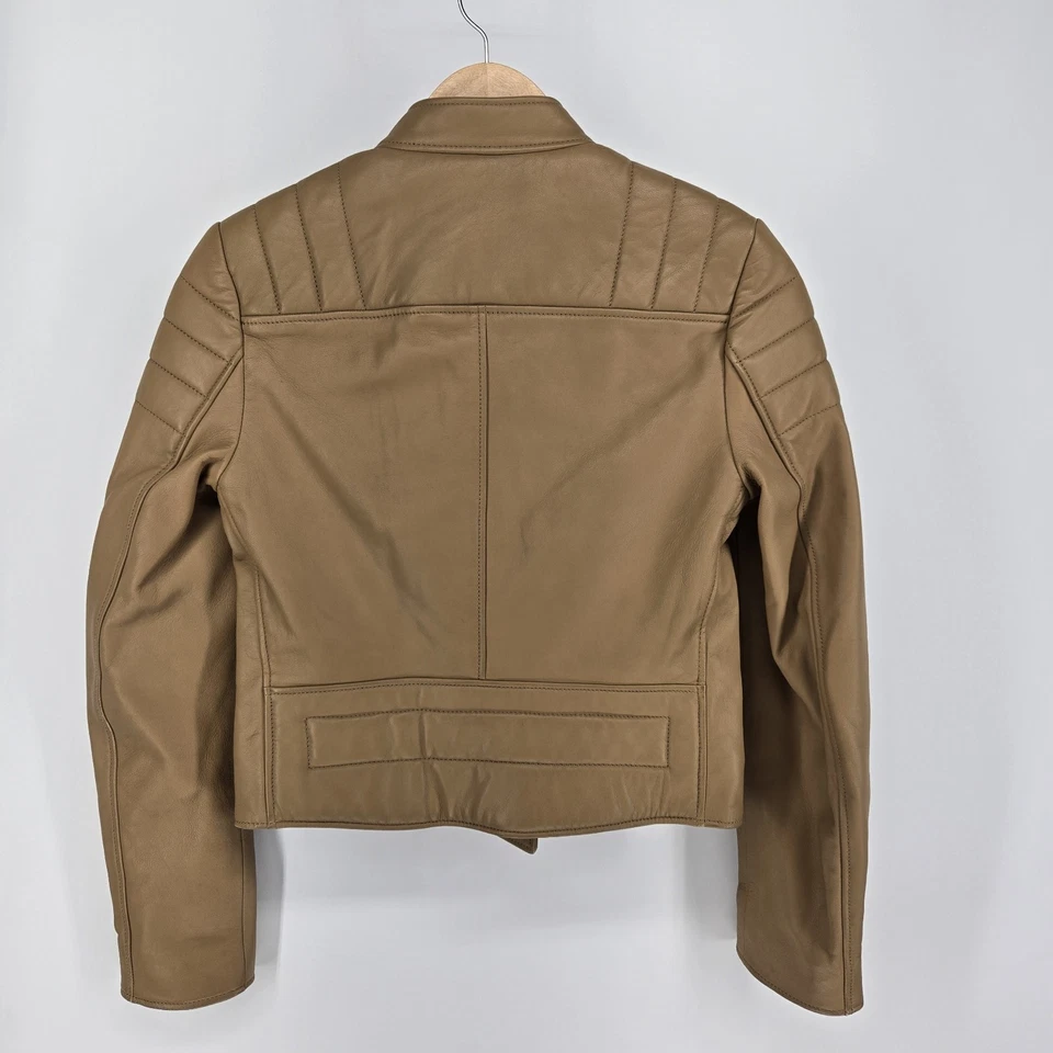 Chaqueta acolchada de piel de oveja COACH talla 0 color camel moto camel Foto 3 de 4