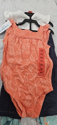 Carter's Orange Matching Set with Textured Floral Design #024