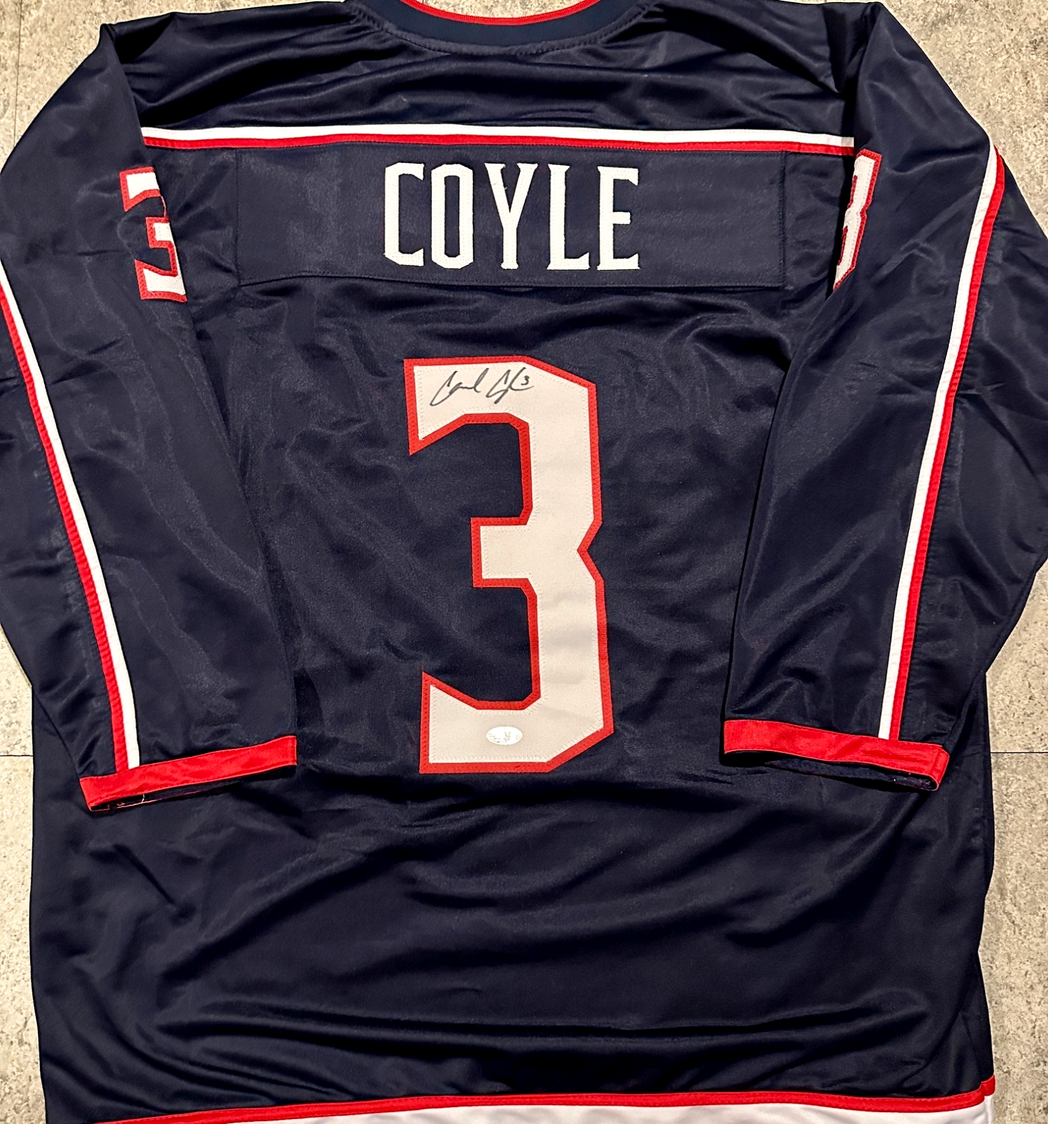 Charlie Coyle Autographed Signed Columbus Blue Jackets Custom style Jersey XL JSA 