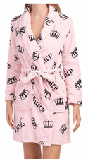 JUICY COUTURE Pink Belted Short Plush Luxe Robe w/Hood (S/M)--