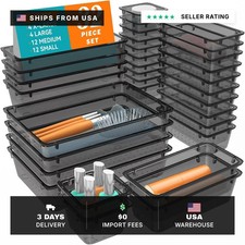32 PCS Clear Plastic Drawer Organizer Set, 4 Sizes Desk Drawer Organization and