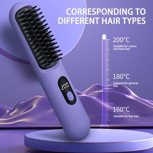 Pettine piastra capelli portatile professionale elettrico spazzola lisciante barba caldo - Foto 6 di 17