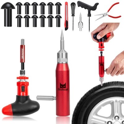 Richcat Tubeless Tire Puncture Repair Kit with Mushroom 12pcs Mini Plug 