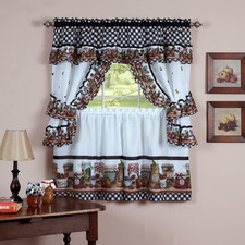 Printed Cottage Tier and Swag Window Curtain Set - 57 Inch Width, 24 Inch Length