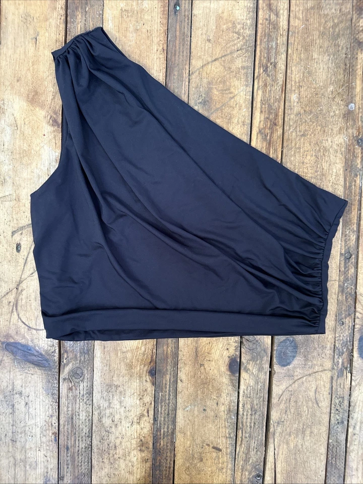 Top drapeado de un hombro para mujer L negro asimétrico Y2K Grecian Goddess Club Foto 4 de 4