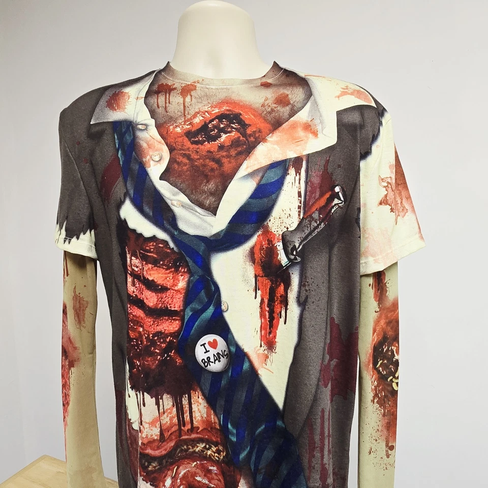 Camisa Imitación Real Para Hombre Pequeño Disfraz Zombie I Love Brains Manga Malla Halloween Foto 2 de 4
