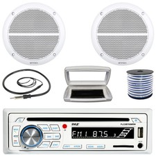 Pyle Single-DIN Marine CD Radio W/White Cover, 2x 6.5" 90W Max Speakers W/Wire