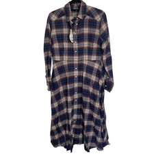 Uniqlo NWT Flannel Shirt Dress Long Sleeve Sz L Lagenlook Indie Boho Plaid