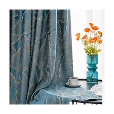 Luxury Curtains Blue Jacquard Drapes 3D Gold Leaf High Precision Curtains for...