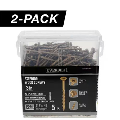 2-Pack 9 X 3 In. Star Drive Flat Head Exterior Wood Screws (10 Lbs. / 834-Piece)