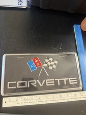 Corvette License Plate Front Vanity Tag Black Silver Embossed Metal Sealed Mip