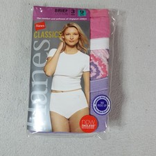 Hanes Classics Briefs Womens Size 9 Assorted 3 Pack Underwear Cotton No Ride Up