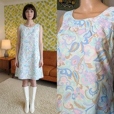Vintage 60s Silky Swirl Floral Shift Mini Dress Mod 10 38