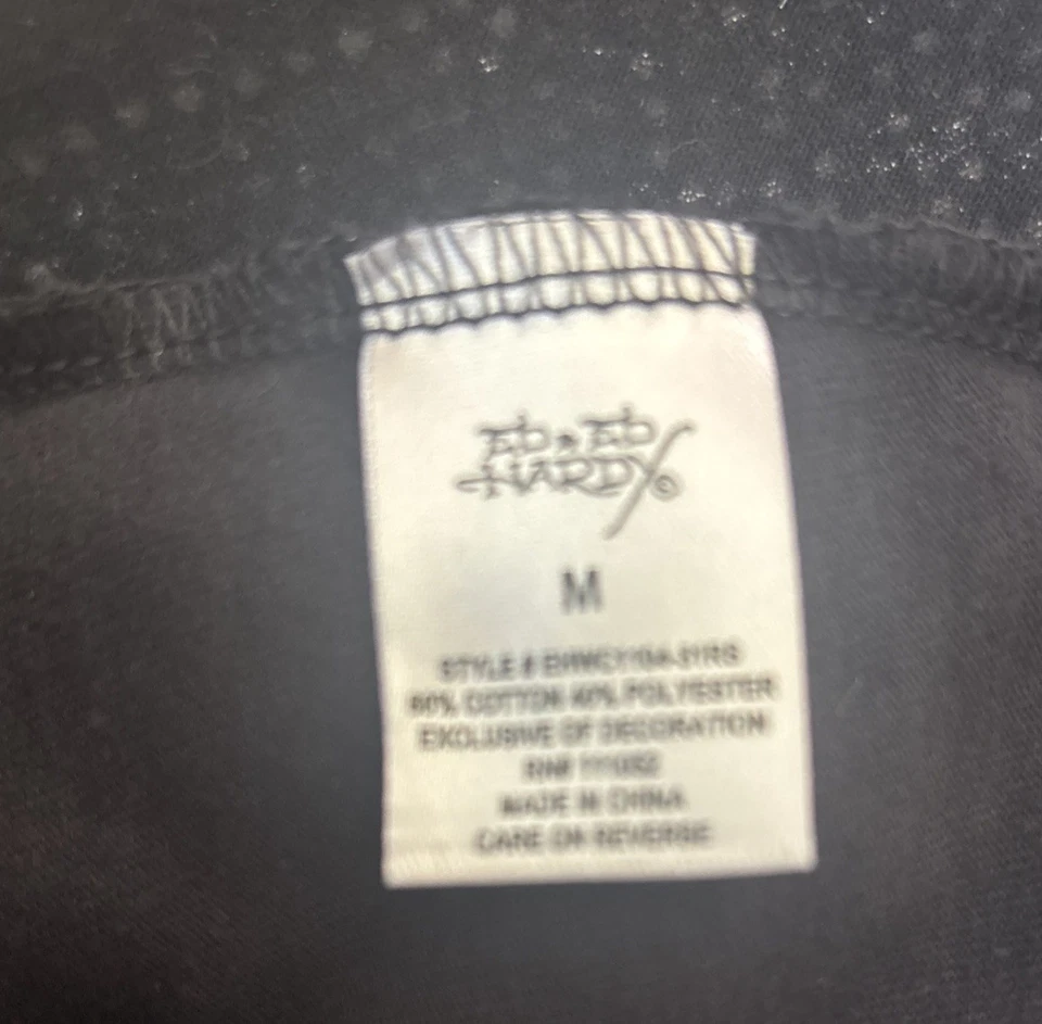 Camiseta Ed Hardy Para Mujer Recortada Gráfica Negra M Estrás Tigre Y2K McBling Foto 3 de 4