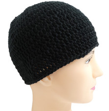 Black Skull Cap OS Beanie Soft Winter Hat Handmade Crochet Hand Knit 8" NWT