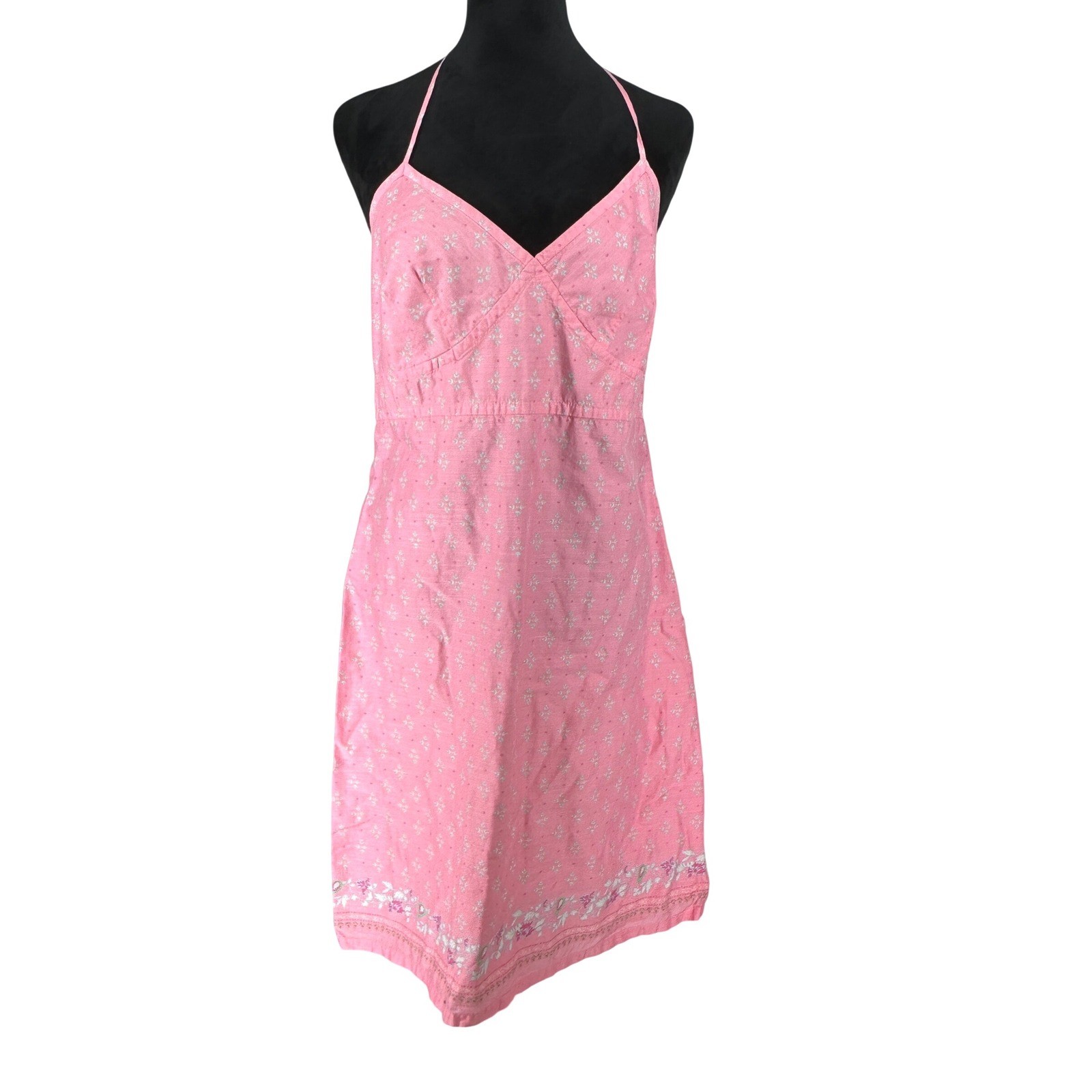 GAP Y2K Floral Halter Mini Dress Size 12 Pink Tie Back Cotton Soft Girl Feminine