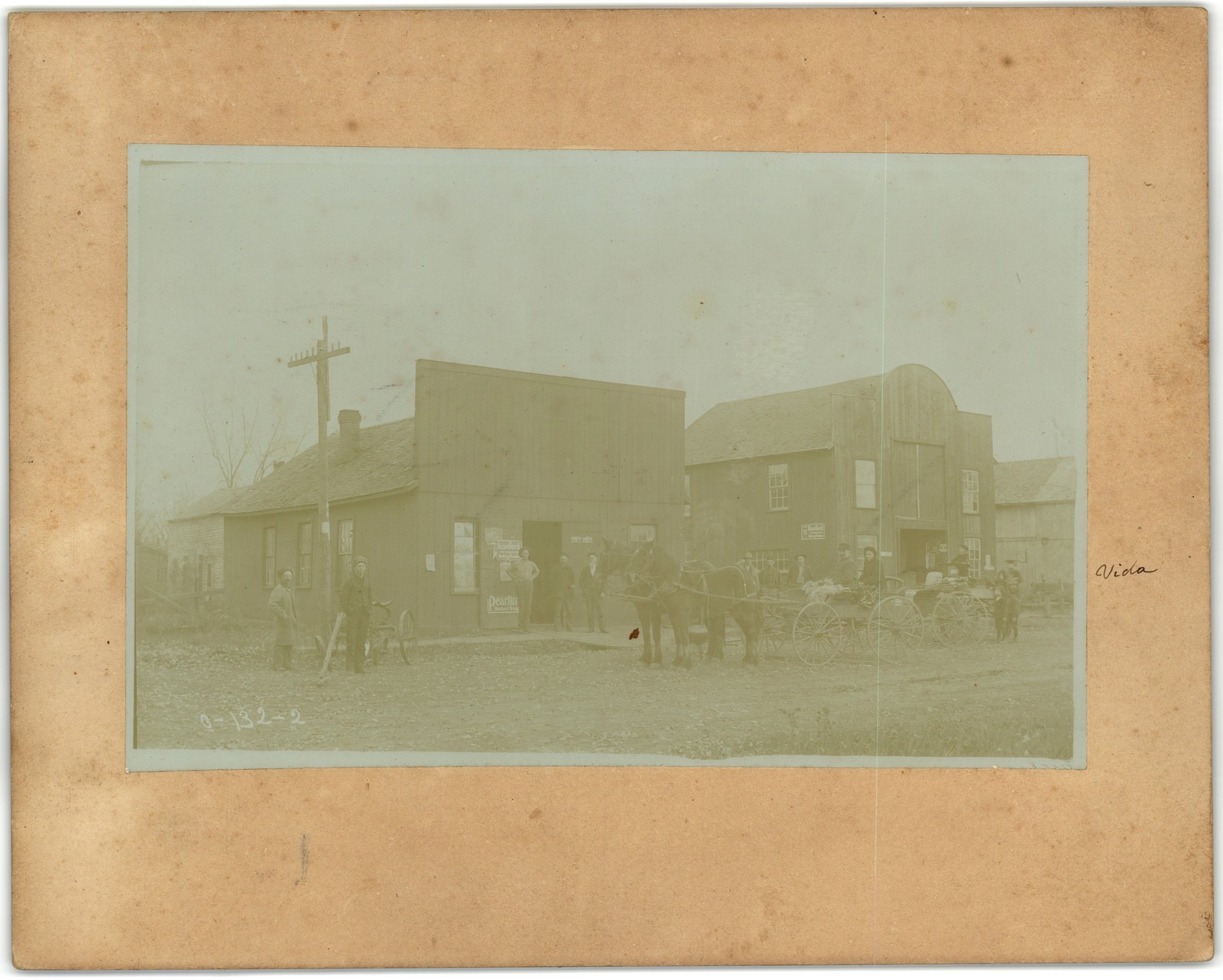 Mounted Board Photo Men Horse Drawn Wagon Bertes Shop Viola Village Kansas